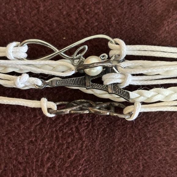 Women's 6-in-1White/Silver-Tone Braided/Strand 7.25"-8.75" Wristband with Charms - Picture 6 of 15